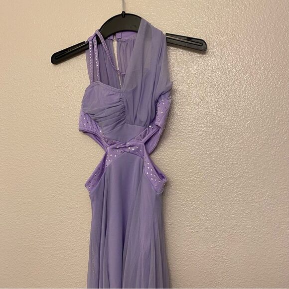 Reverence Custom solo rhinestoned dance costume lavender mesh cutout leotard  LC - Picture 3 of 14